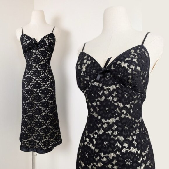 Jacob Lace Dress Sleeveless Midi Made in Canada Sweetheart Neckline Fitted - Picture 1 of 14